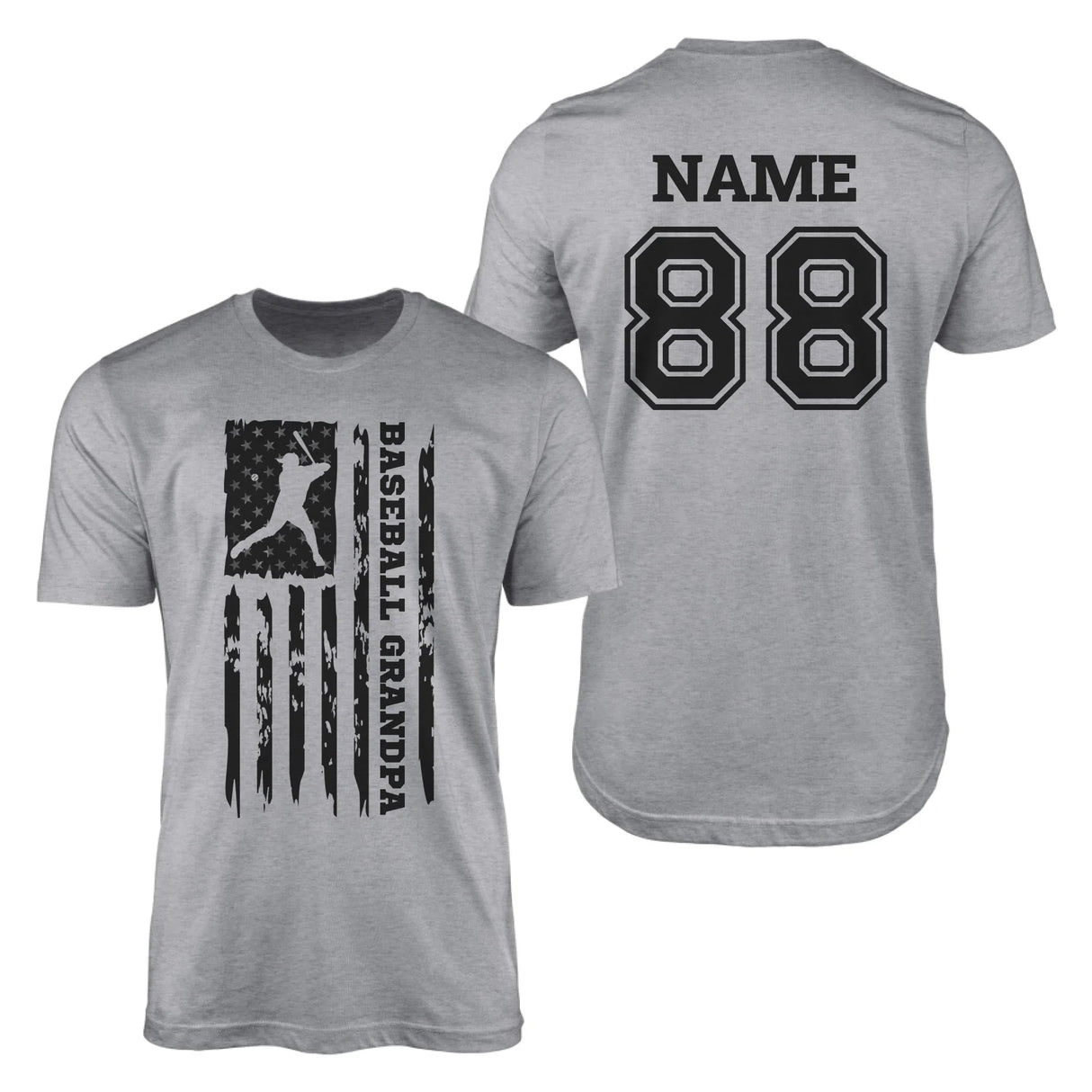 Baseball Grandpa Vertical Flag With Baseball Player Name on a Men's T-Shirt with a Black Graphic