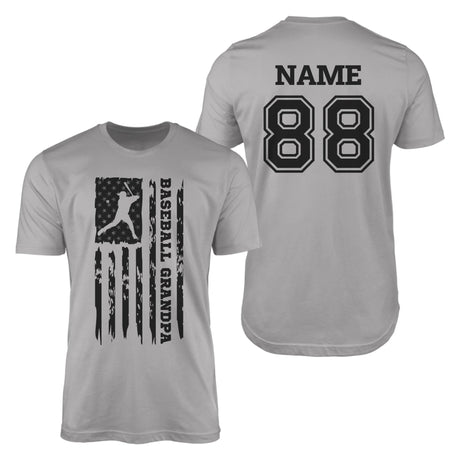 Baseball Grandpa Vertical Flag With Baseball Player Name on a Men's T-Shirt with a Black Graphic