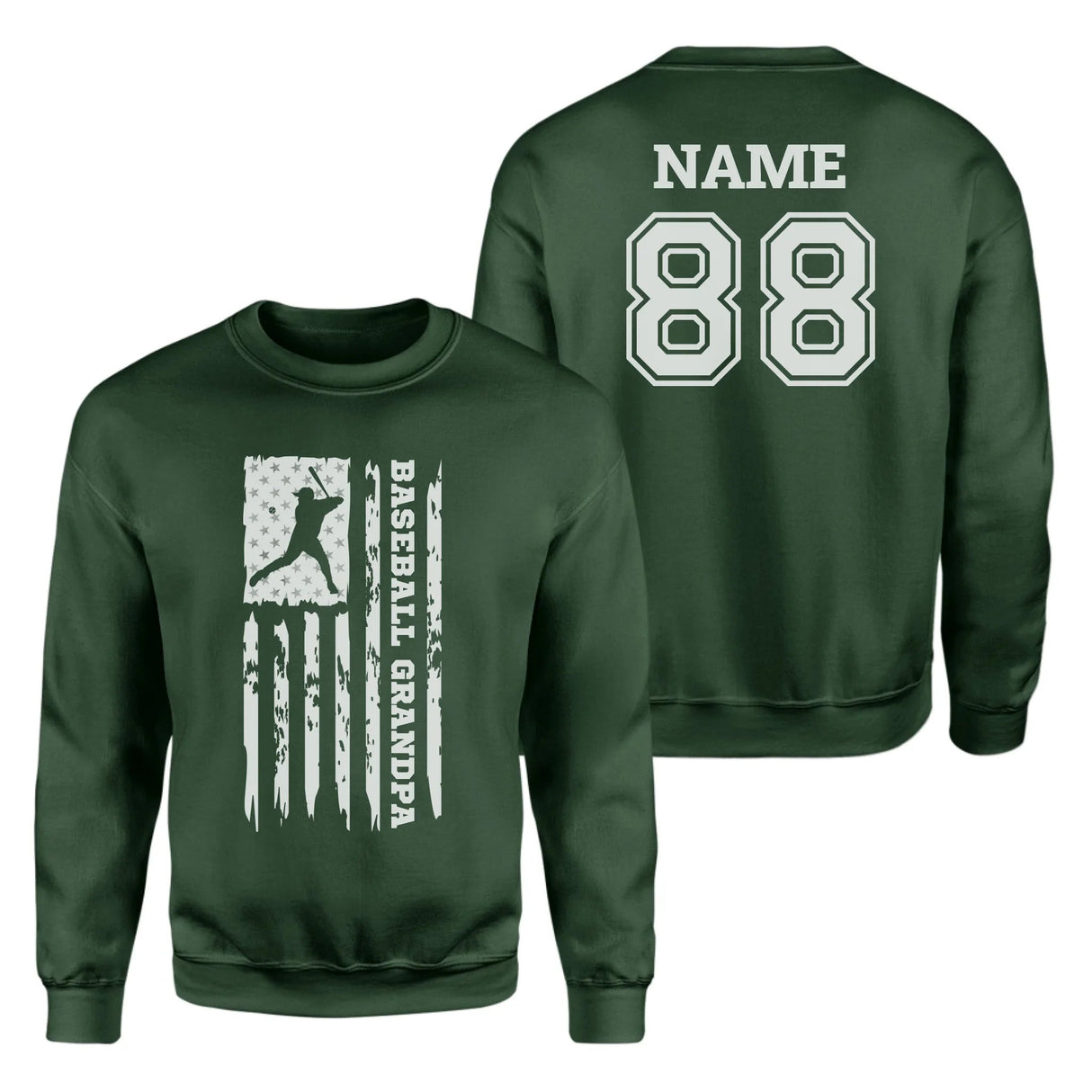 Baseball Grandpa Vertical Flag With Baseball Player Name on a Sweatshirt with a White Graphic