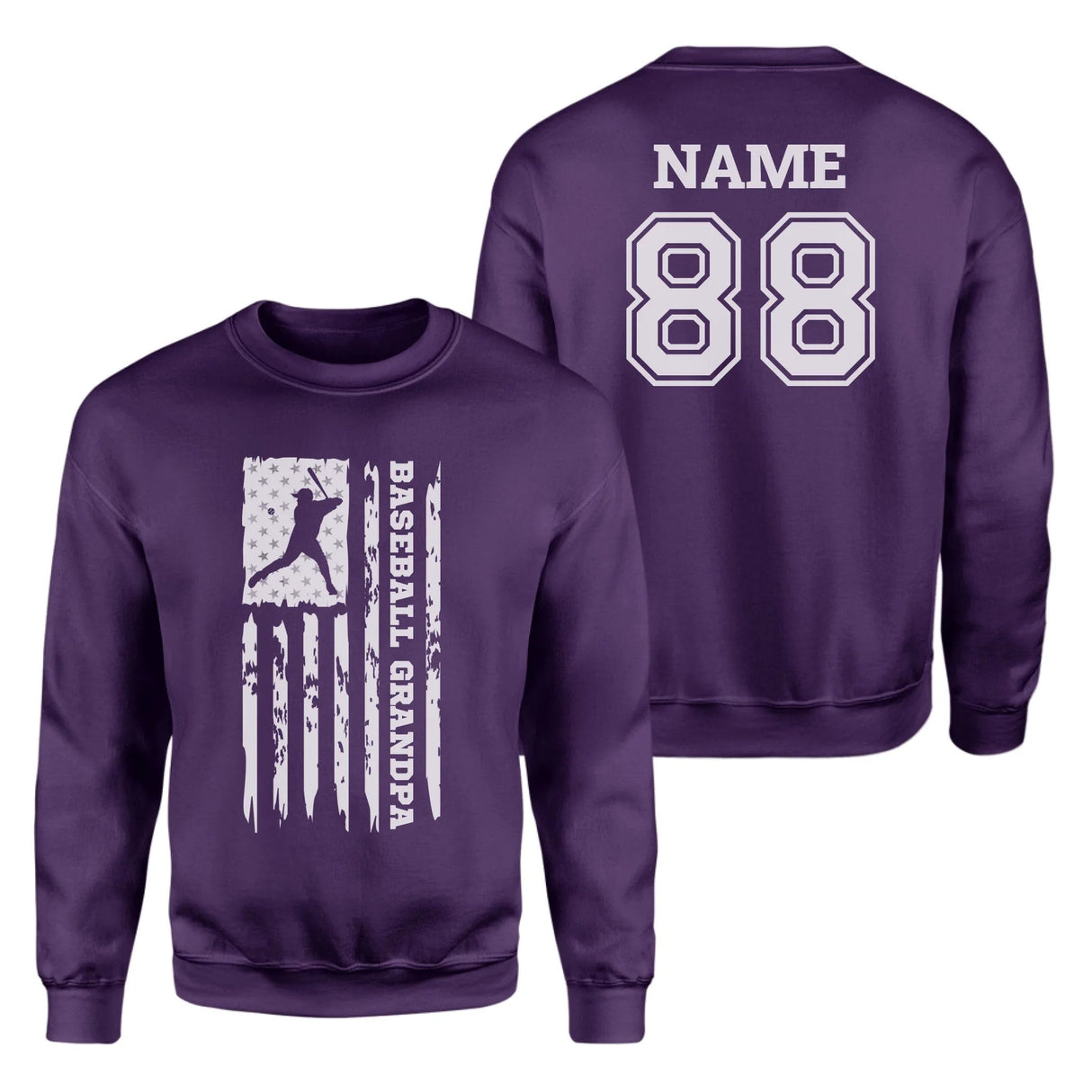 Baseball Grandpa Vertical Flag With Baseball Player Name on a Sweatshirt with a White Graphic