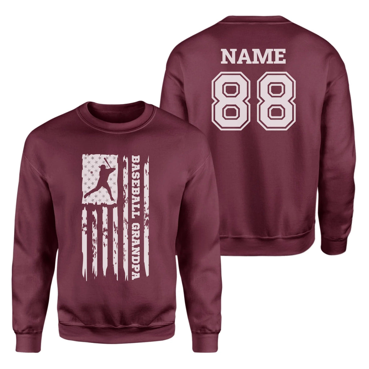 Baseball Grandpa Vertical Flag With Baseball Player Name on a Sweatshirt with a White Graphic