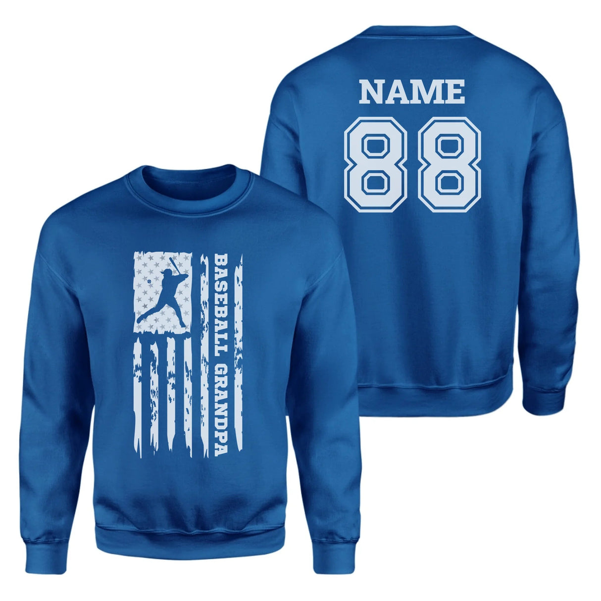 Baseball Grandpa Vertical Flag With Baseball Player Name on a Sweatshirt with a White Graphic
