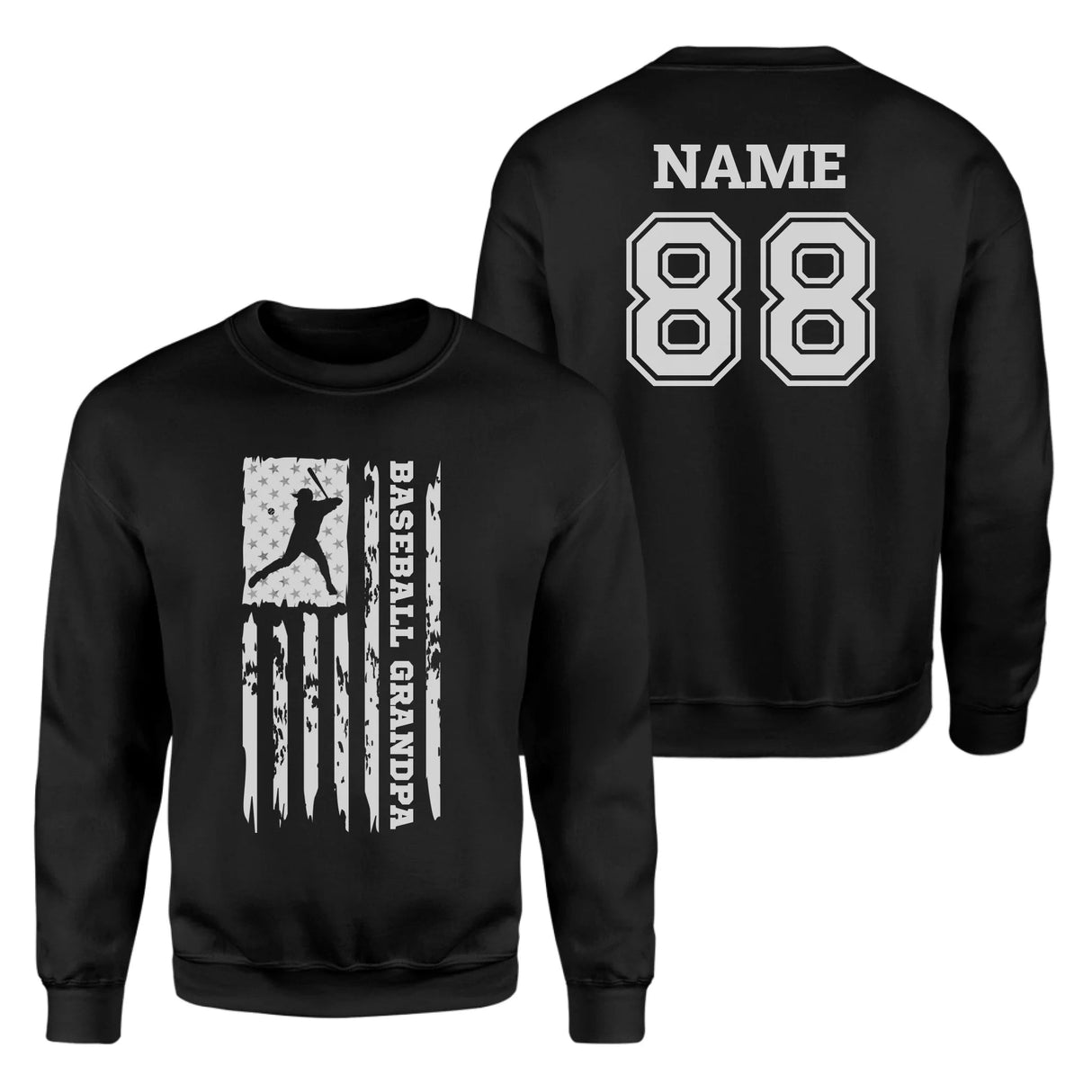 Baseball Grandpa Vertical Flag With Baseball Player Name on a Sweatshirt with a White Graphic