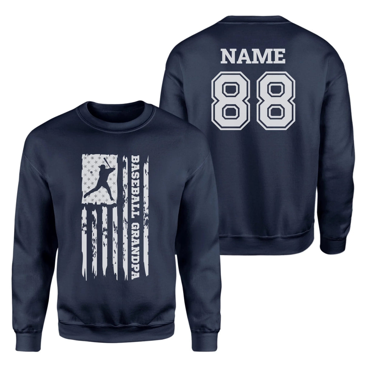 Baseball Grandpa Vertical Flag With Baseball Player Name on a Sweatshirt with a White Graphic