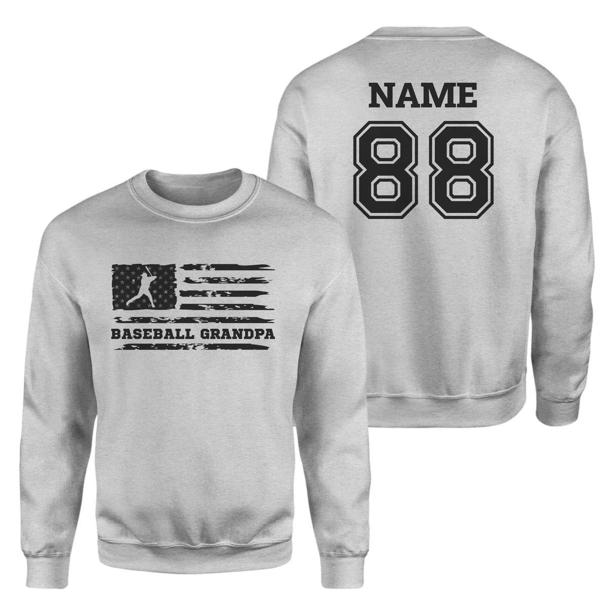 Baseball Grandpa Horizontal Flag With Baseball Player Name on a Sweatshirt with a Black Graphic