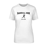 Baseball Mom with Baseball Player Icon and Baseball Player Name on a Unisex T-Shirt with a Black Graphic