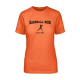 Baseball Mom with Baseball Player Icon and Baseball Player Name on a Unisex T-Shirt with a Black Graphic