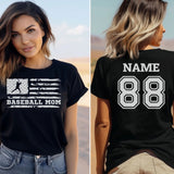 Baseball Mom Horizontal Flag With Baseball Player Name on a Unisex T-Shirt with a White Graphic