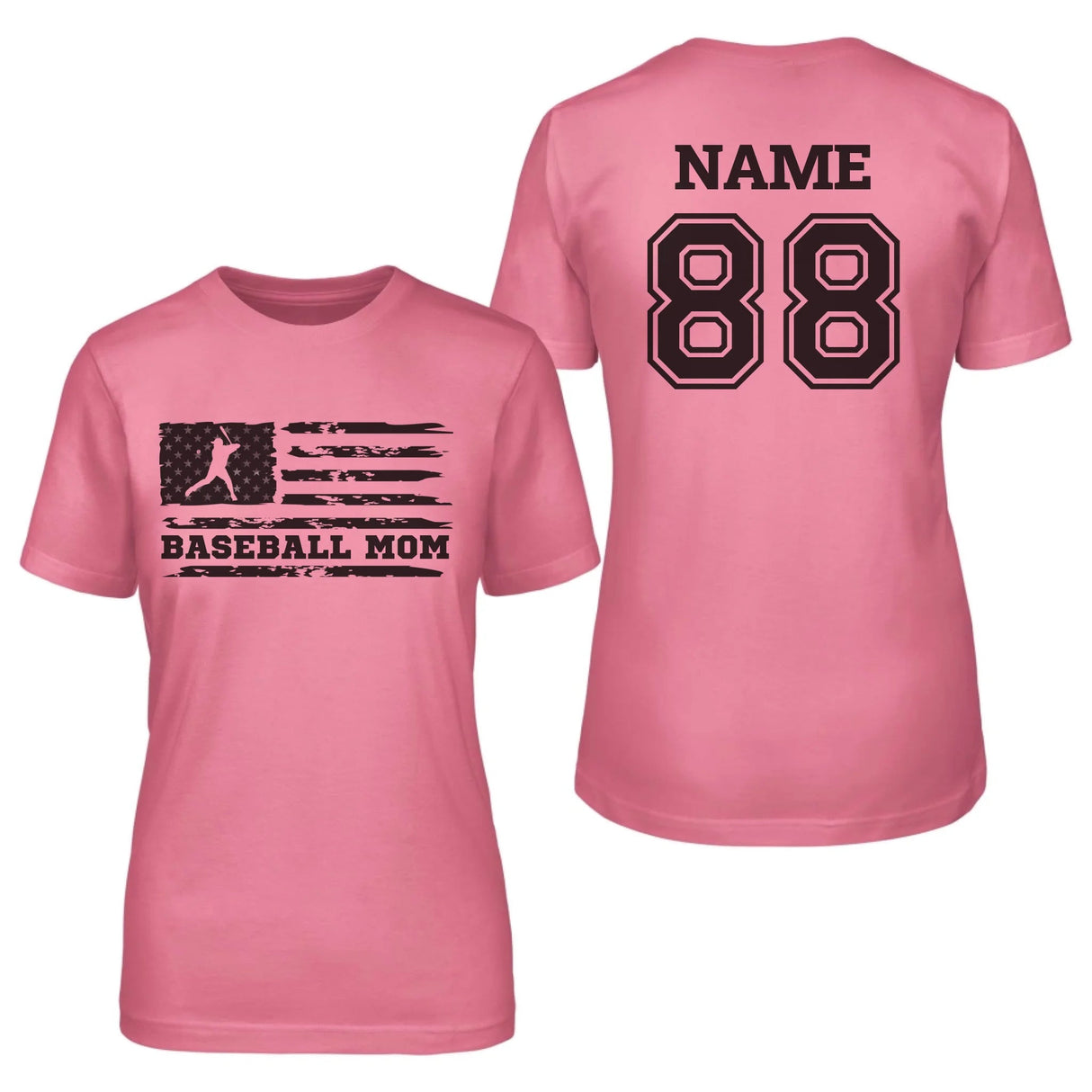 Baseball Mom Horizontal Flag With Baseball Player Name on a Unisex T-Shirt with a Black Graphic