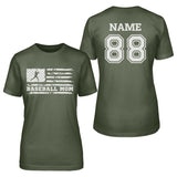 Baseball Mom Horizontal Flag With Baseball Player Name on a Unisex T-Shirt with a White Graphic