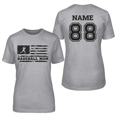 Baseball Mom Horizontal Flag With Baseball Player Name on a Unisex T-Shirt with a Black Graphic