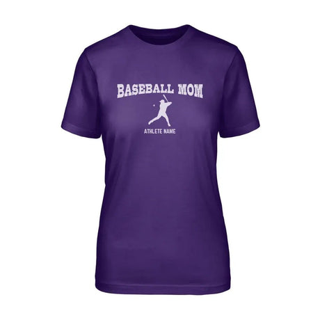 Baseball Mom with Baseball Player Icon and Baseball Player Name on a Unisex T-Shirt with a White Graphic