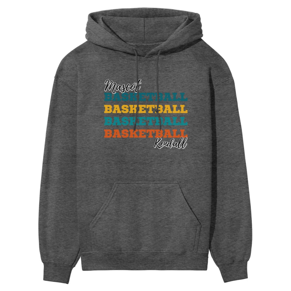 Personalized Basketball Basketball Basketball on a Hoodie With Mascot and Basketball Player Name on a Hoodie