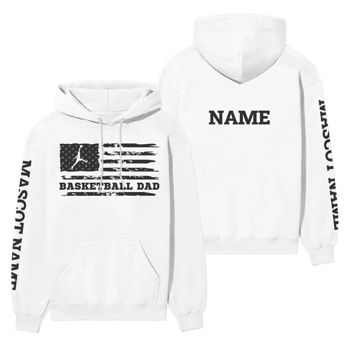 Basketball Dad Horizontal Flag With Basketball Player Name on a Hoodie with a Black Graphic