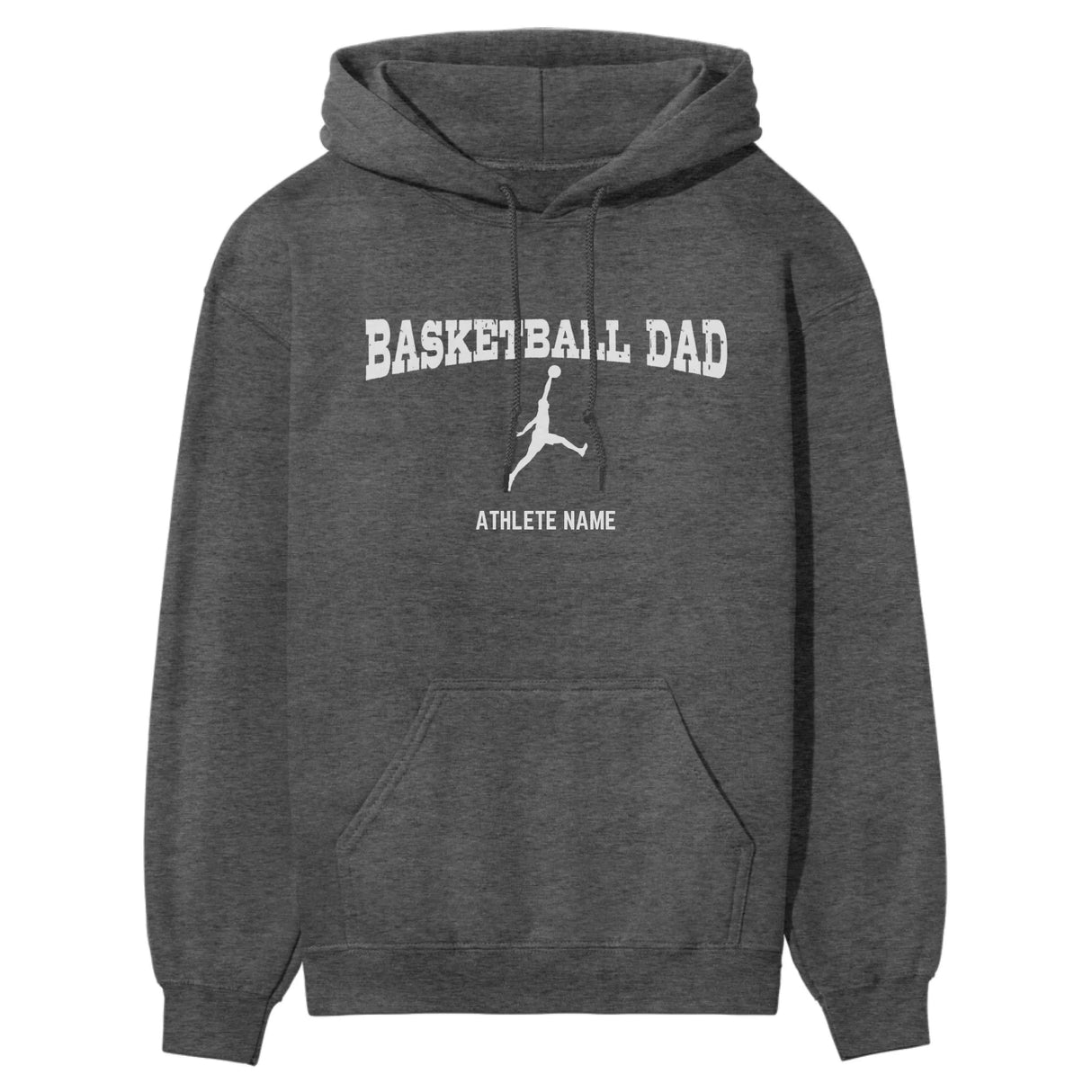 Basketball Dad with Basketball Player Icon and Basketball Player Name on a Hoodie with a White Graphic