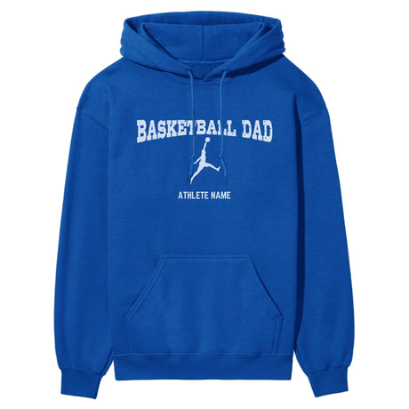 Basketball Dad with Basketball Player Icon and Basketball Player Name on a Hoodie with a White Graphic