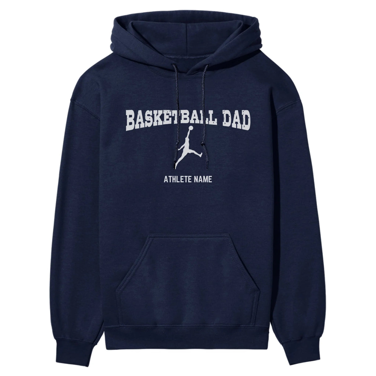 Basketball Dad with Basketball Player Icon and Basketball Player Name on a Hoodie with a White Graphic