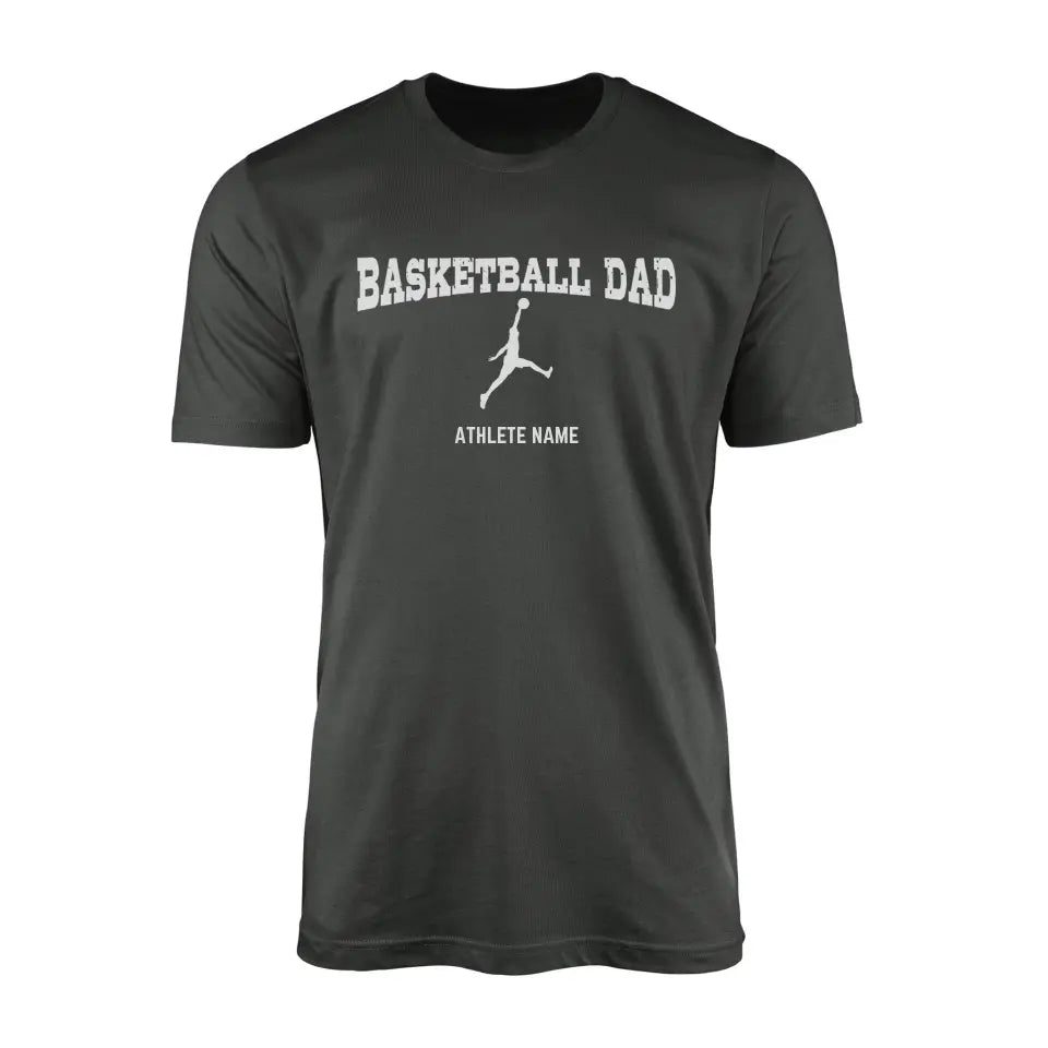 Basketball Dad with Basketball Player Icon and Basketball Player Name on a Men's T-Shirt with a White Graphic