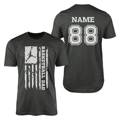 Basketball Dad Vertical Flag With Basketball Player Name on a Men's T-Shirt with a White Graphic