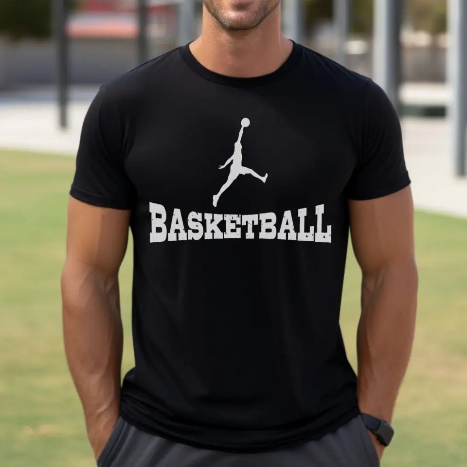 Basic Basketball with Basketball Player Icon on a Men's T-Shirt with a White Graphic