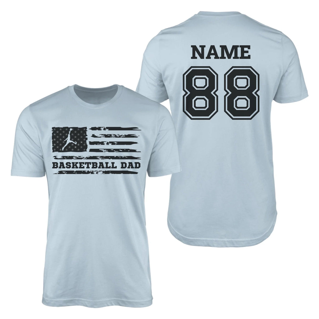 Basketball Dad Horizontal Flag With Basketball Player Name on a Men's T-Shirt with a Black Graphic