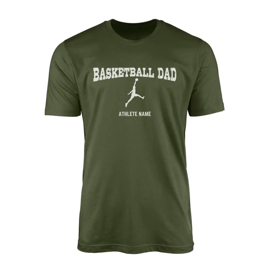 Basketball Dad with Basketball Player Icon and Basketball Player Name on a Men's T-Shirt with a White Graphic