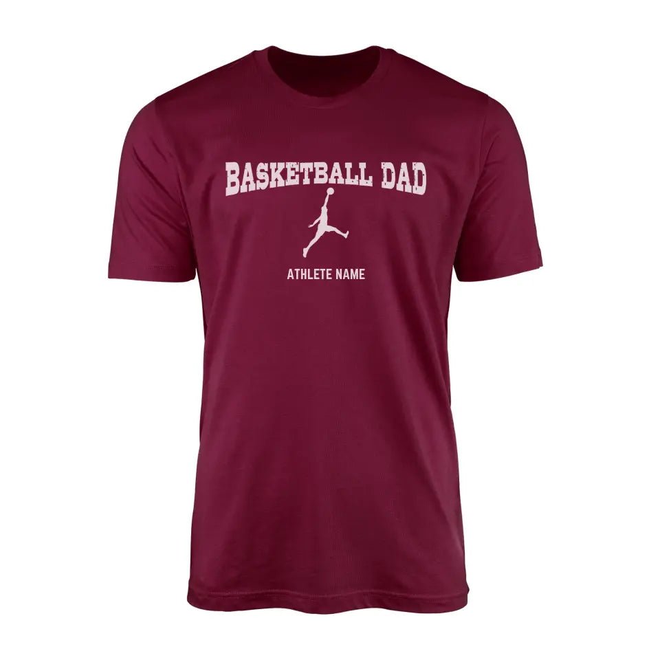 Basketball Dad with Basketball Player Icon and Basketball Player Name on a Men's T-Shirt with a White Graphic