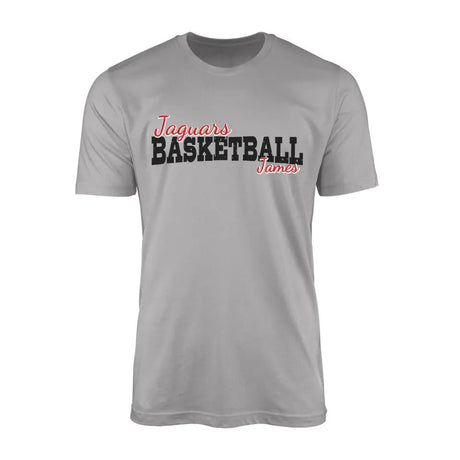 Custom Basketball Mascot and Basketball Player Name on a Men's T-Shirt with a Black Graphic