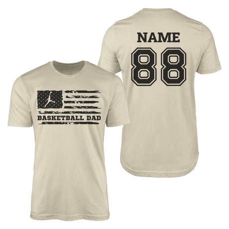 Basketball Dad Horizontal Flag With Basketball Player Name on a Men's T-Shirt with a Black Graphic