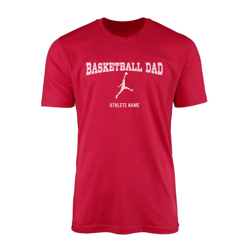 Basketball Dad with Basketball Player Icon and Basketball Player Name on a Men's T-Shirt with a White Graphic