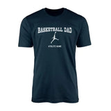 Basketball Dad with Basketball Player Icon and Basketball Player Name on a Men's T-Shirt with a White Graphic