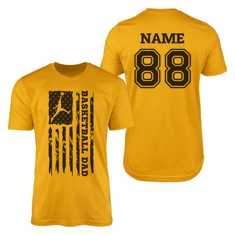 Basketball Dad Vertical Flag With Basketball Player Name on a Men's T-Shirt with a Black Graphic