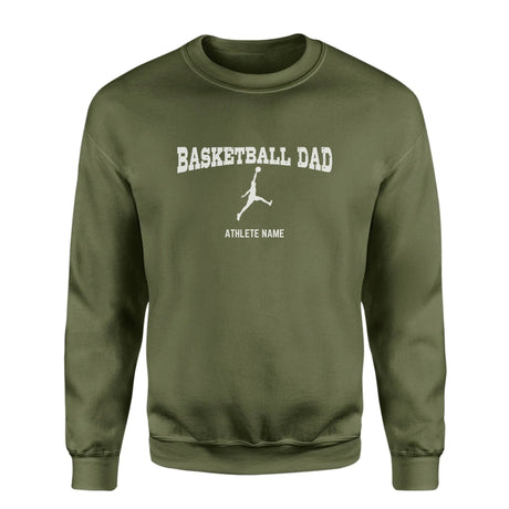 Basketball Dad with Basketball Player Icon and Basketball Player Name on a Sweatshirt with a White Graphic