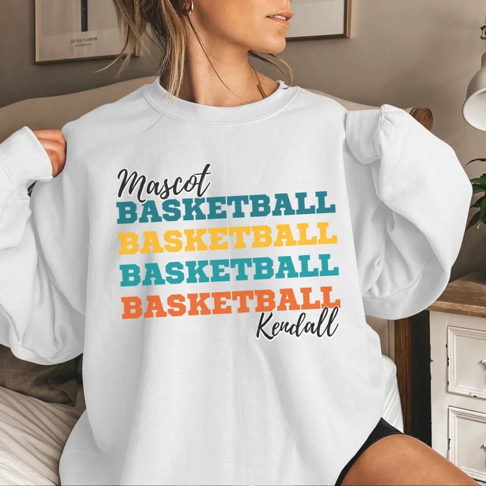 Personalized Basketball Basketball Basketball on a Sweatshirt With Mascot and Basketball Player Name on a Sweatshirt