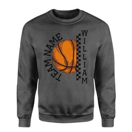 Personalized Basketball on a Sweatshirt With Team and Basketball Player Name on a Sweatshirt