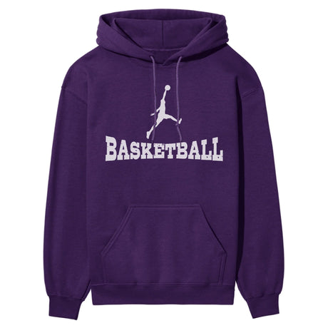 Basic Basketball with Basketball Player Icon on a Hoodie with a White Graphic