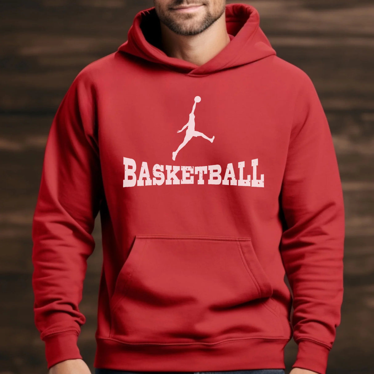 Basic Basketball with Basketball Player Icon on a Hoodie with a White Graphic