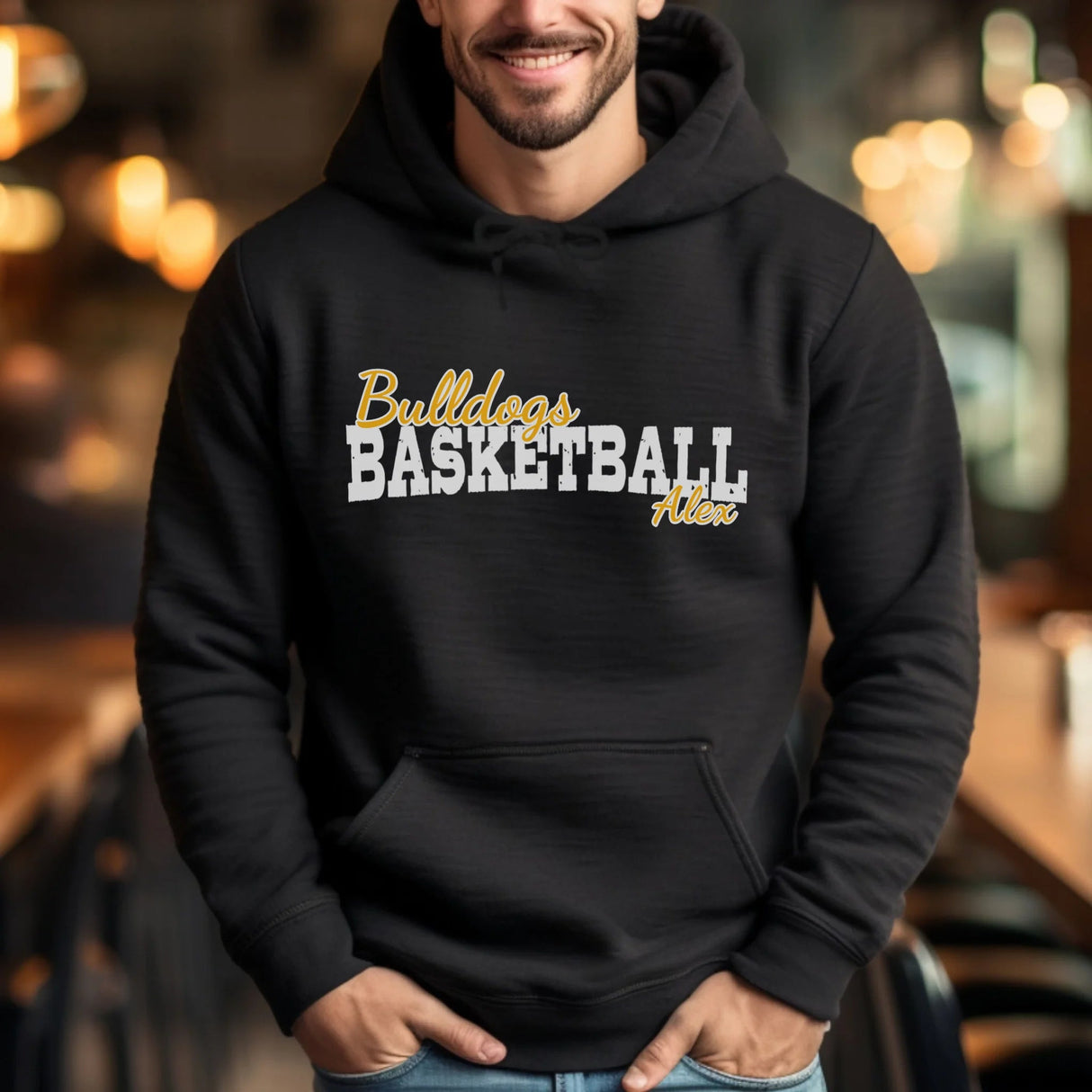 Custom Basketball Mascot and Basketball Player Name on a Hoodie with a White Graphic