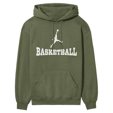 Basic Basketball with Basketball Player Icon on a Hoodie with a White Graphic