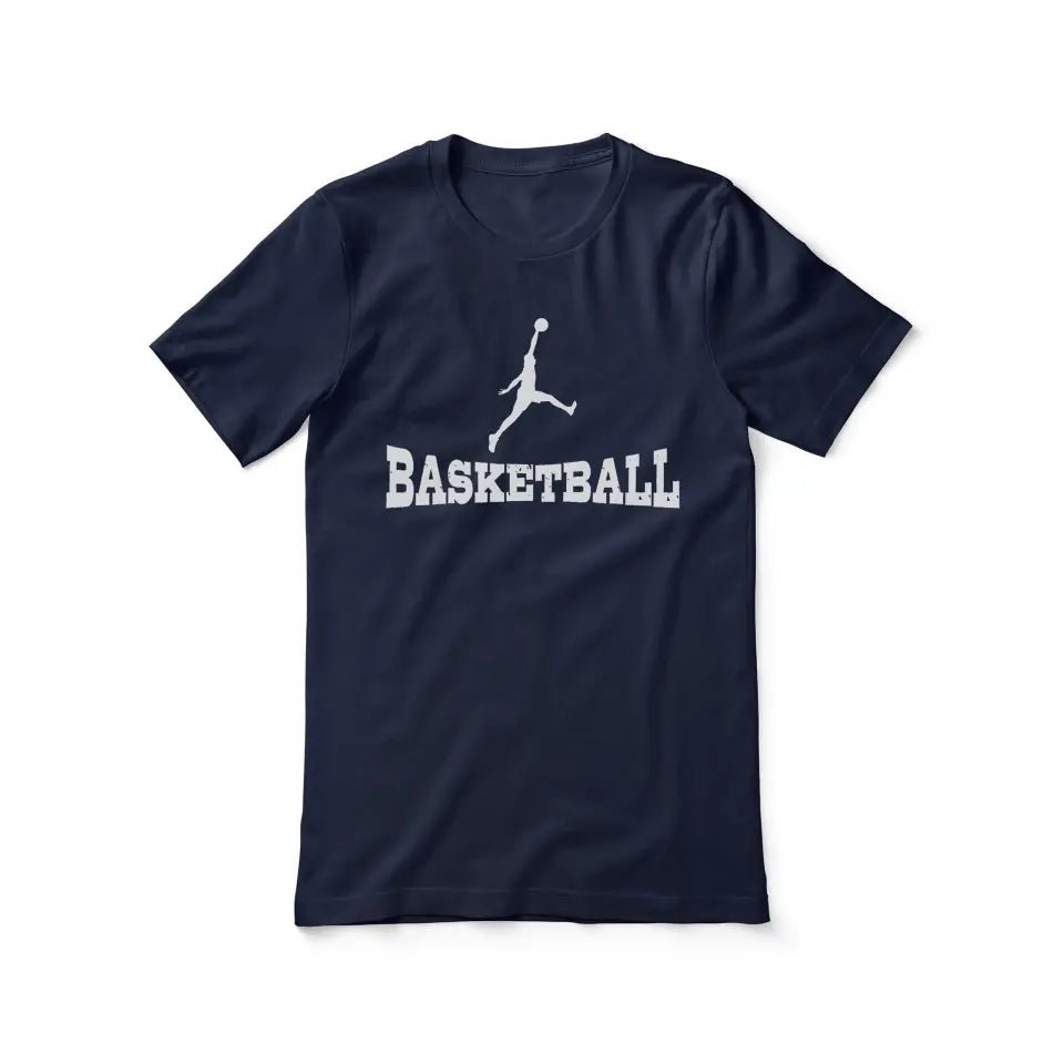 Basic Basketball with Basketball Player Icon on a Unisex T-Shirt with a White Graphic