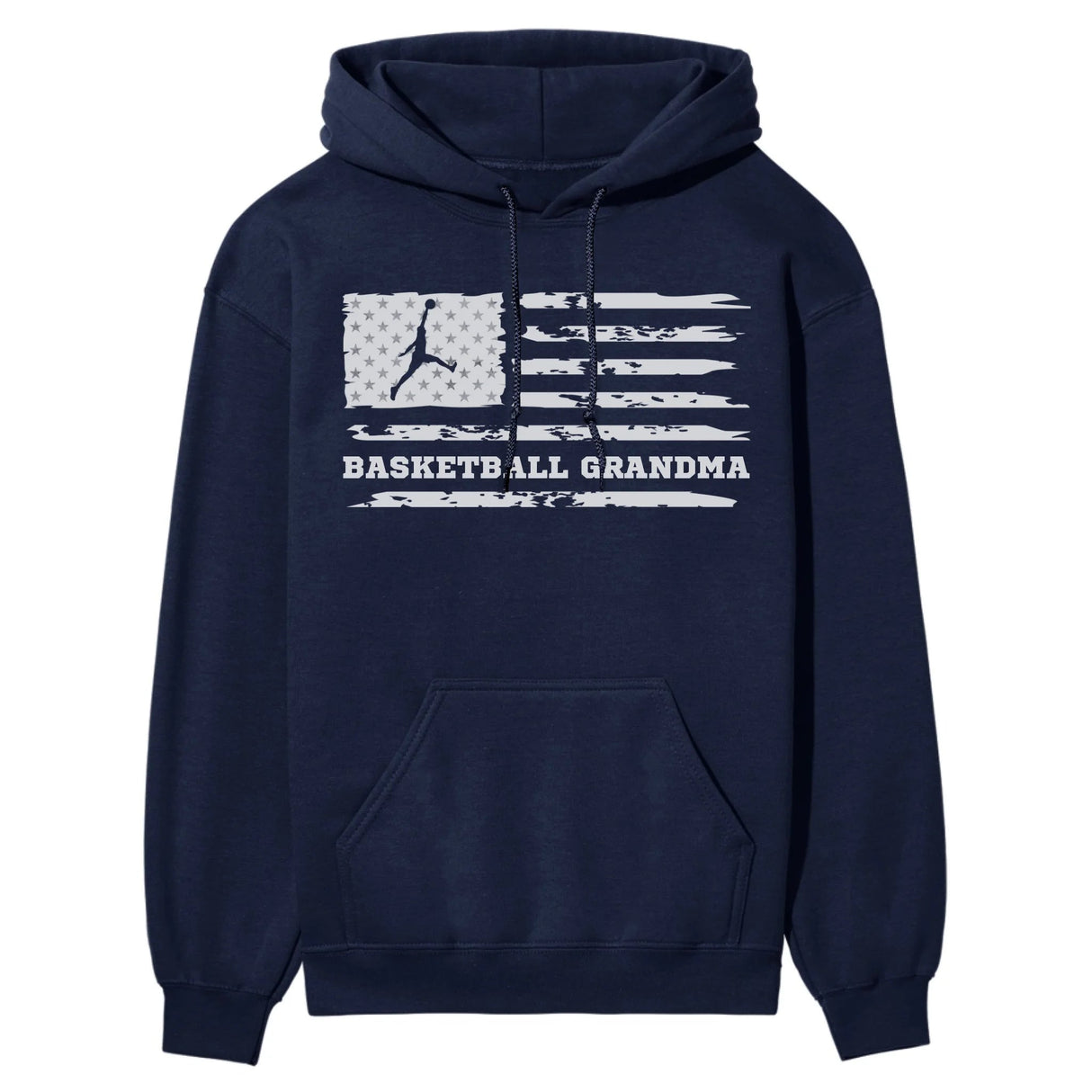 Basketball Grandma Horizontal Flag on a Hoodie with a White Graphic