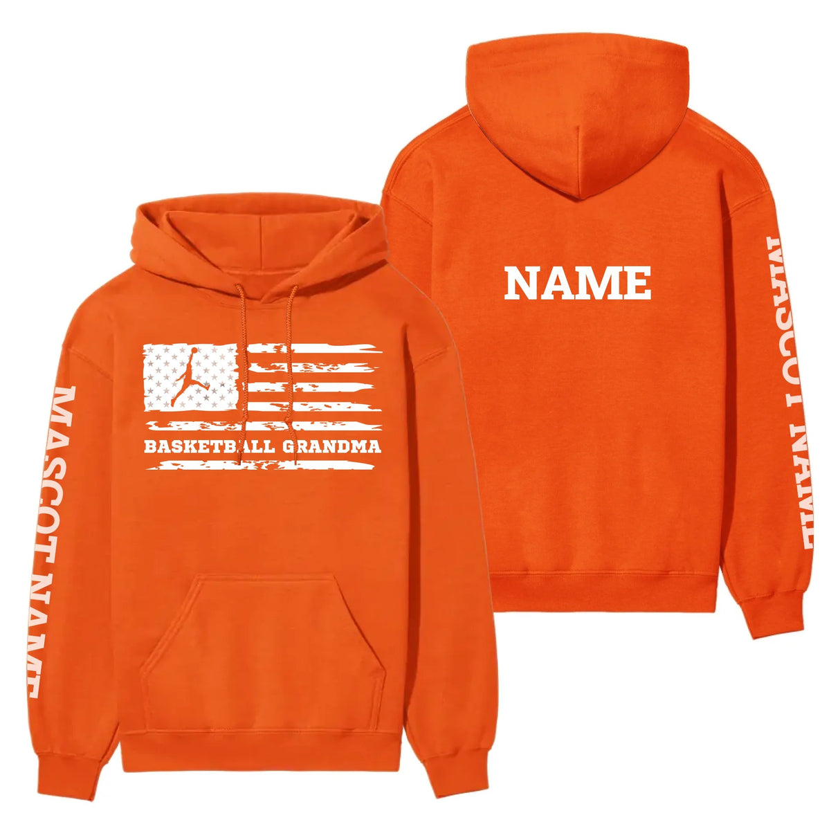 Basketball Grandma Horizontal Flag With Basketball Player Name on a Hoodie with a White Graphic