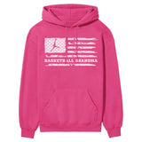 Basketball Grandma Horizontal Flag on a Hoodie with a White Graphic