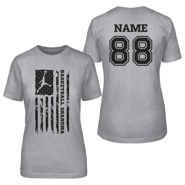 Basketball Grandma Vertical Flag With Basketball Player Name on a Unisex T-Shirt with a Black Graphic