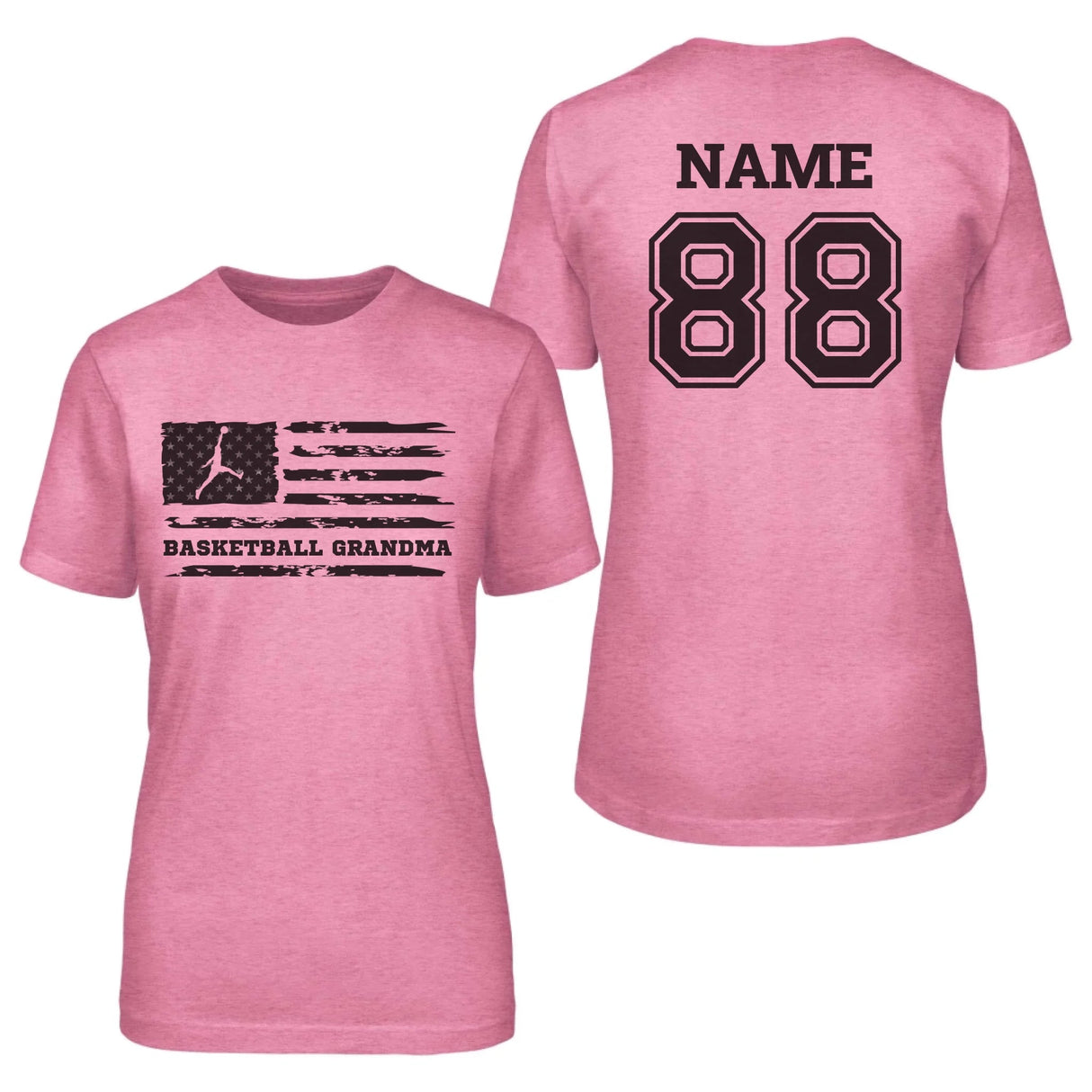 Basketball Grandma Horizontal Flag With Basketball Player Name on a Unisex T-Shirt with a Black Graphic