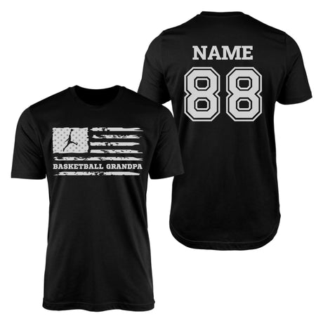 Basketball Grandpa Horizontal Flag With Basketball Player Name on a Men's T-Shirt with a White Graphic