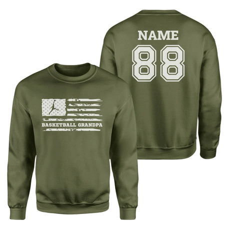 Basketball Grandpa Horizontal Flag With Basketball Player Name on a Sweatshirt with a White Graphic