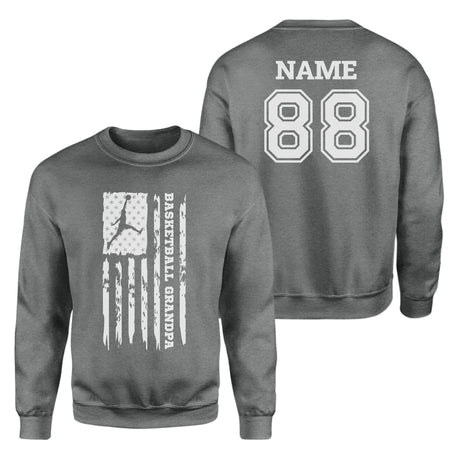 Basketball Grandpa Vertical Flag With Basketball Player Name on a Sweatshirt with a White Graphic