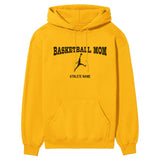 Basketball Mom with Basketball Player Icon and Basketball Player Name on a Hoodie with a Black Graphic