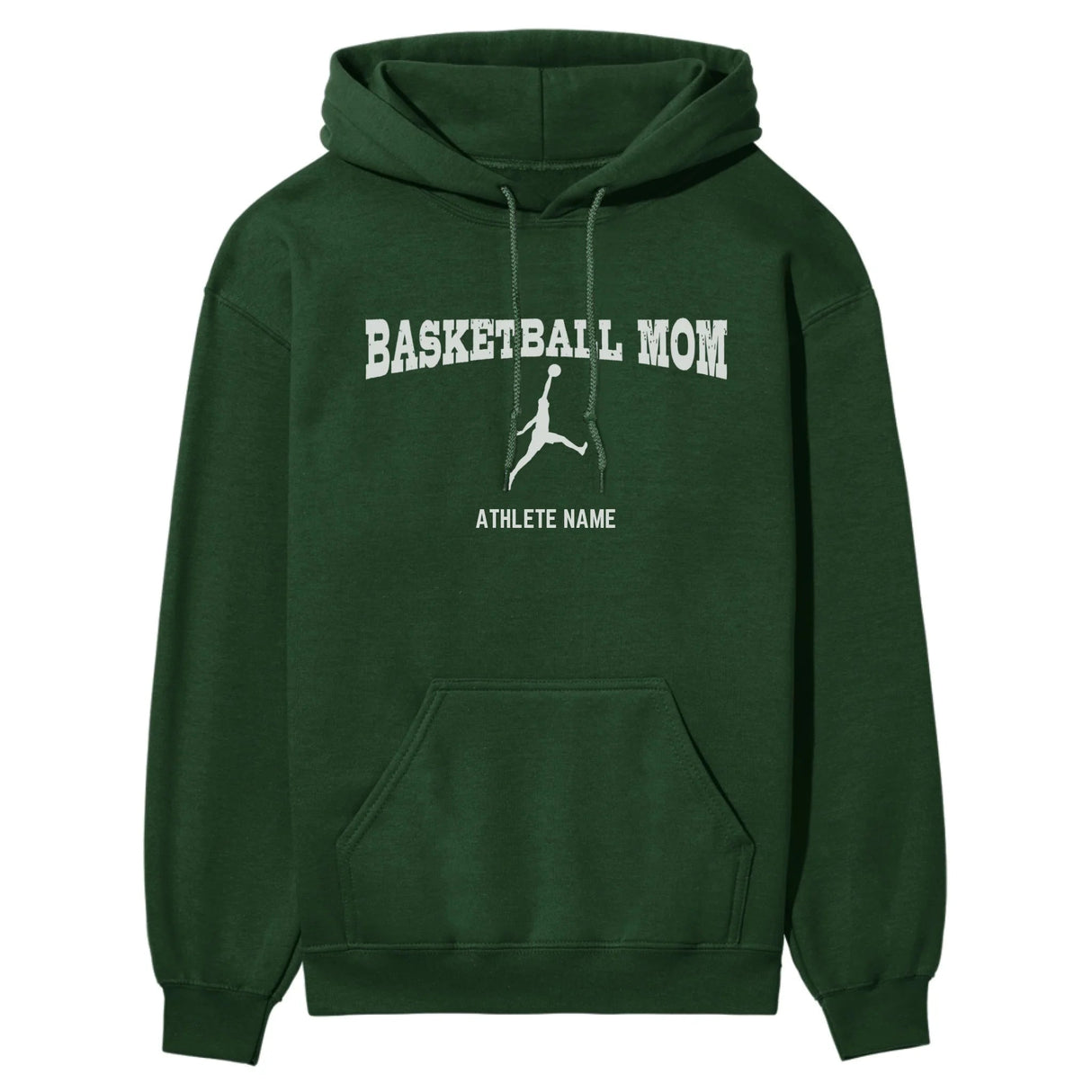 Basketball Mom with Basketball Player Icon and Basketball Player Name on a Hoodie with a White Graphic